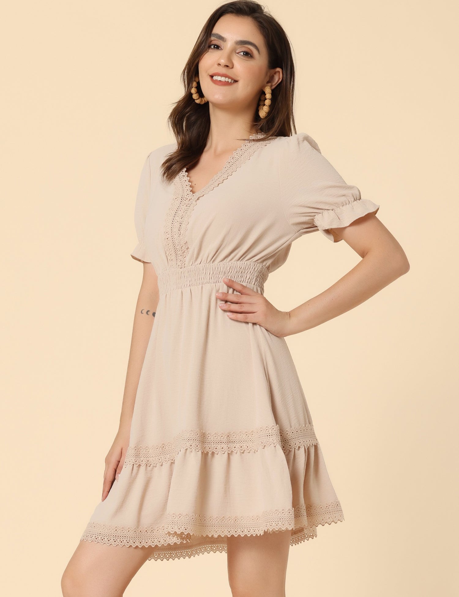Solmira – Women’s Boho Puff Sleeve Tiered Dress