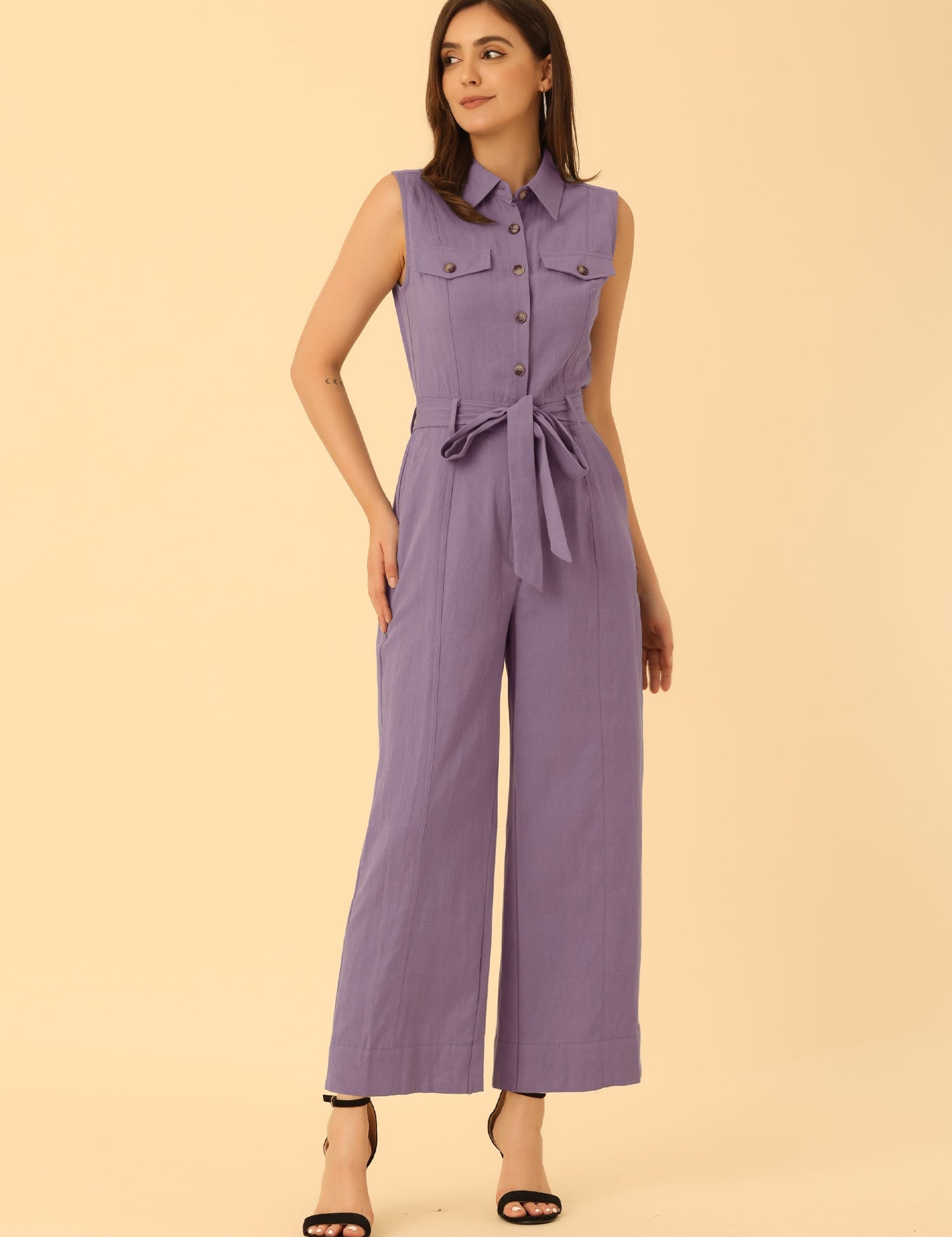 Cotviera - Women’s Button Down Wide Leg Jumpsuit