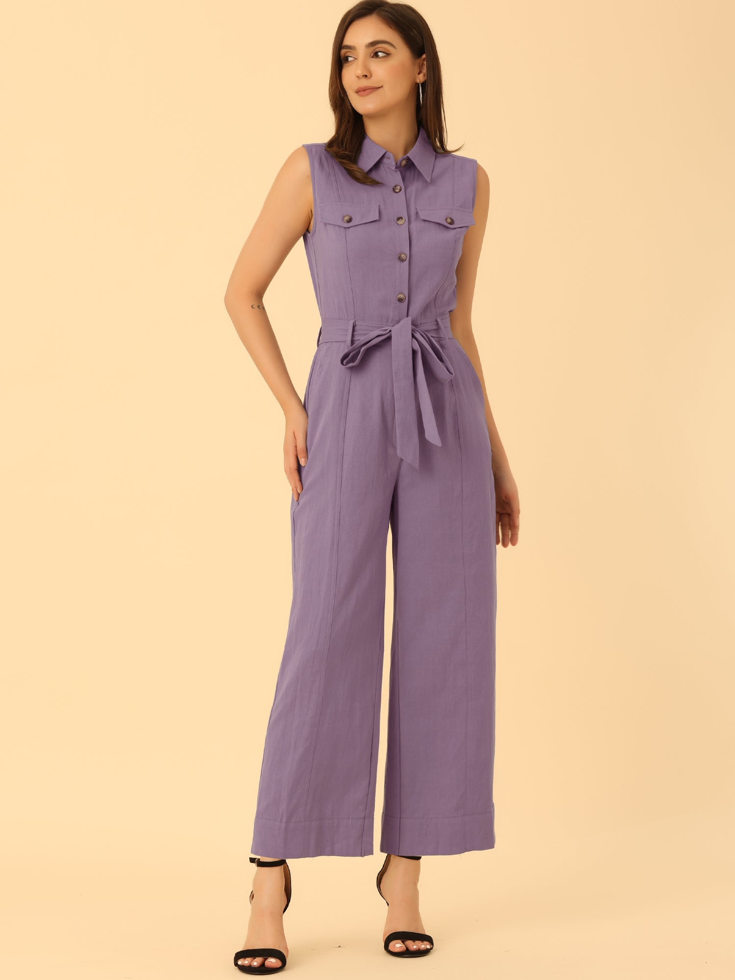 Cotviera - Women’s Button Down Wide Leg Jumpsuit
