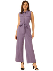 Cotviera - Women’s Button Down Wide Leg Jumpsuit
