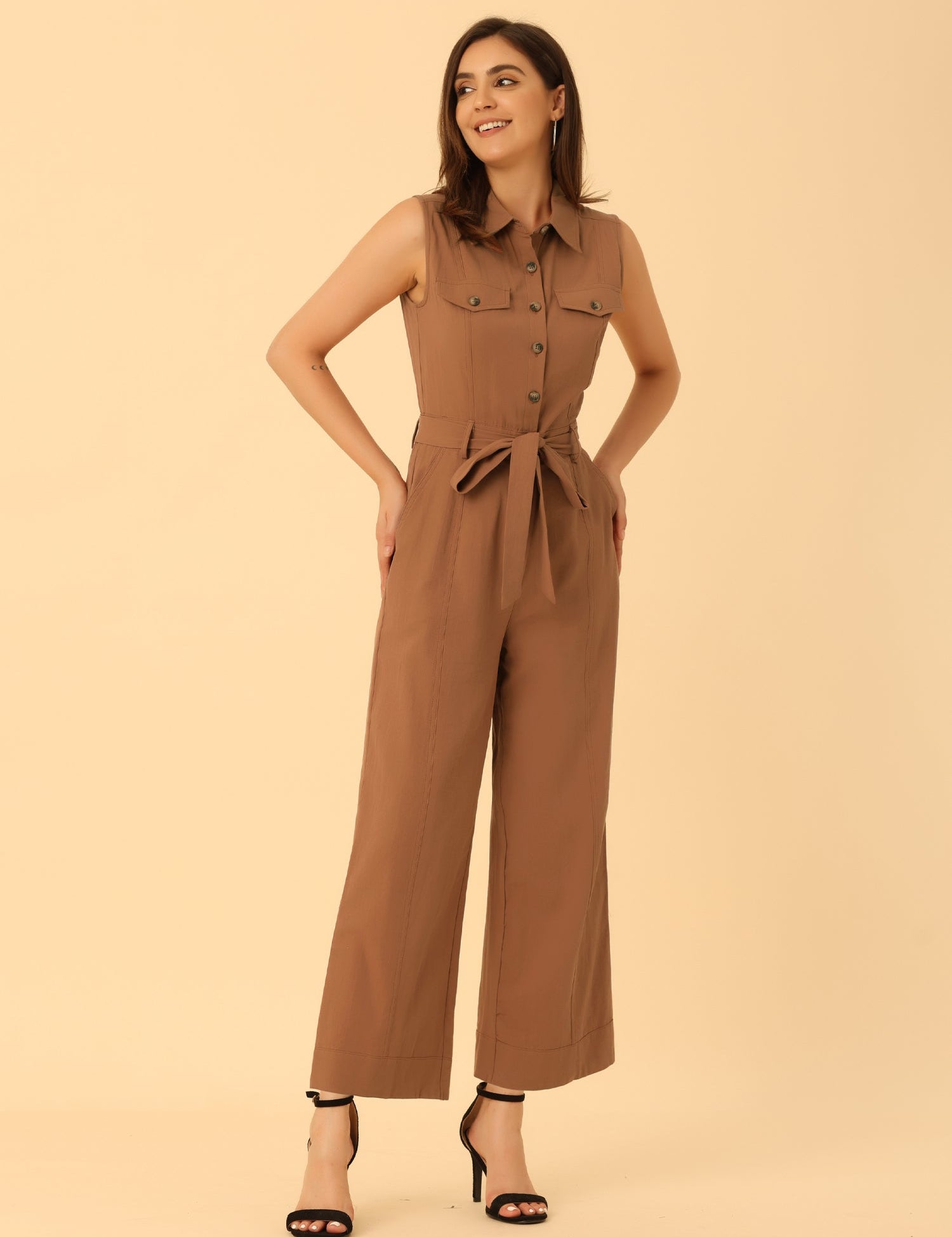 Cotviera - Women’s Button Down Wide Leg Jumpsuit