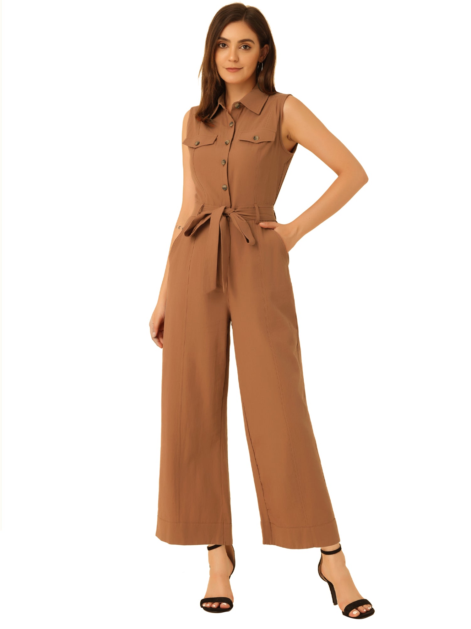 Cotviera - Women’s Button Down Wide Leg Jumpsuit