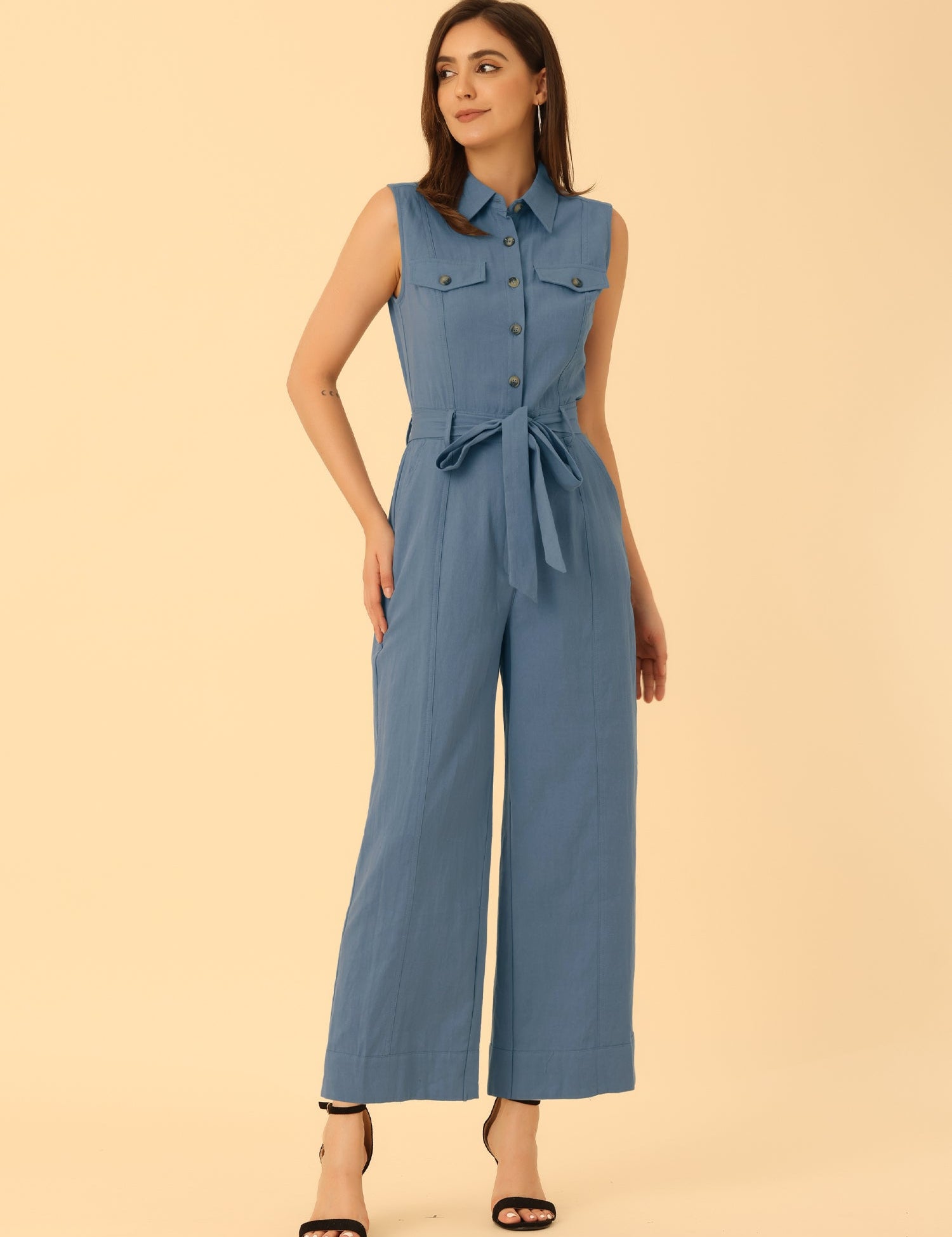 Cotviera - Women’s Button Down Wide Leg Jumpsuit