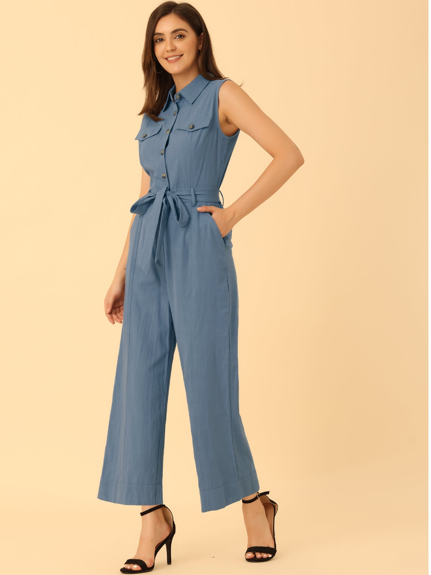 Cotviera - Women’s Button Down Wide Leg Jumpsuit