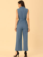 Cotviera - Women’s Button Down Wide Leg Jumpsuit