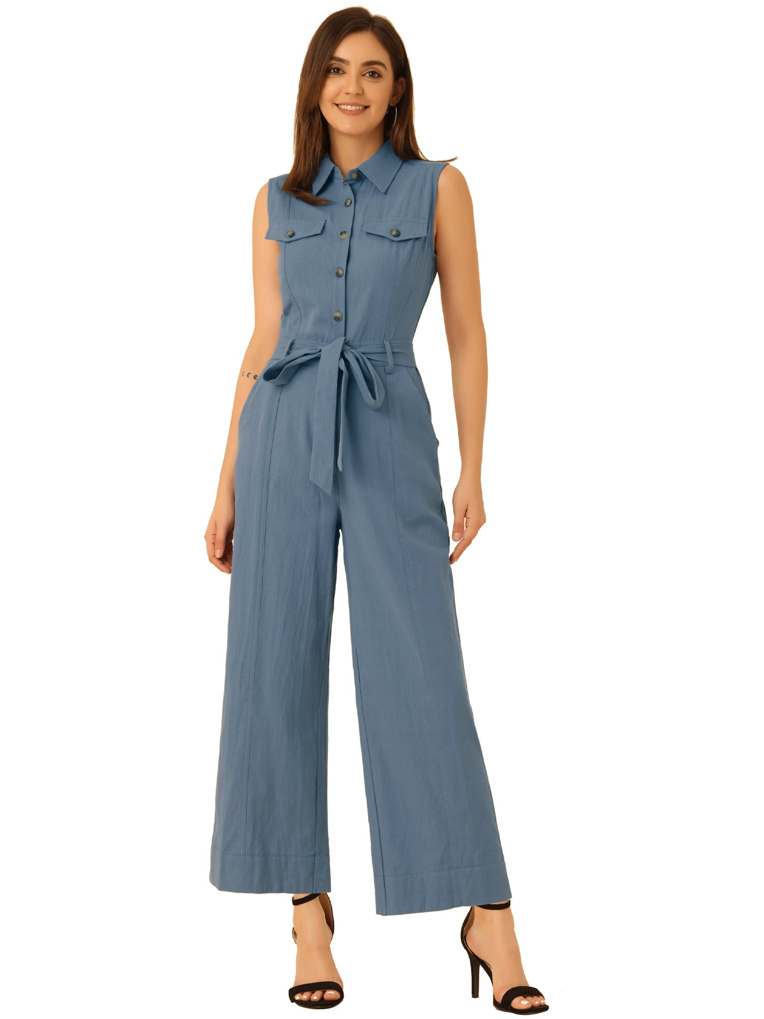 Cotviera - Women’s Button Down Wide Leg Jumpsuit
