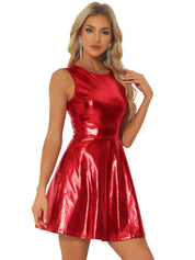 Aurexelle – Women’s Metallic High-Waist Sleeveless Dress