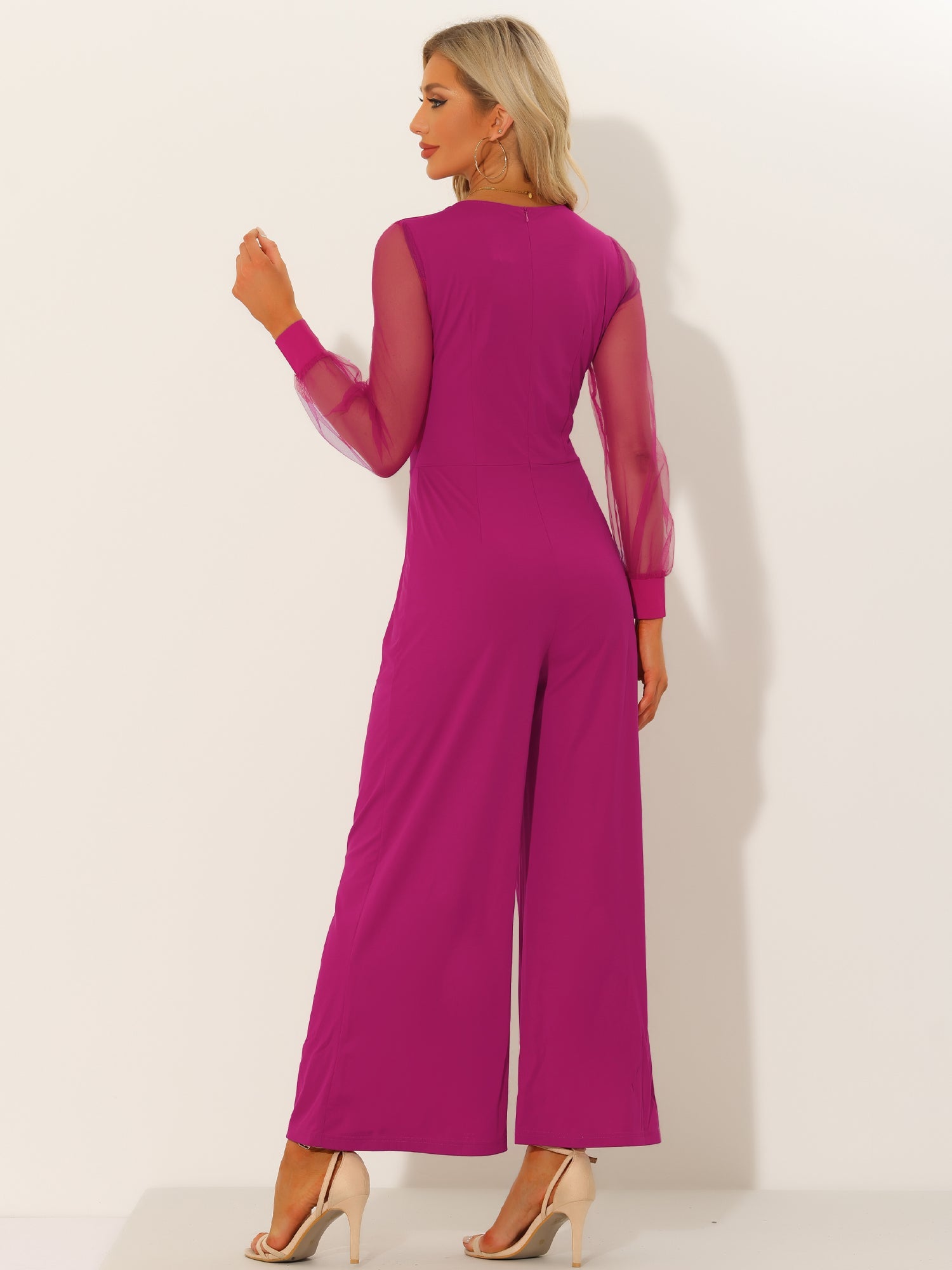 Meshvella - Women’s V-Neck Wide Leg Jumpsuit