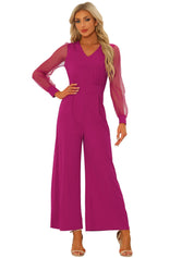 Meshvella - Women’s V-Neck Wide Leg Jumpsuit