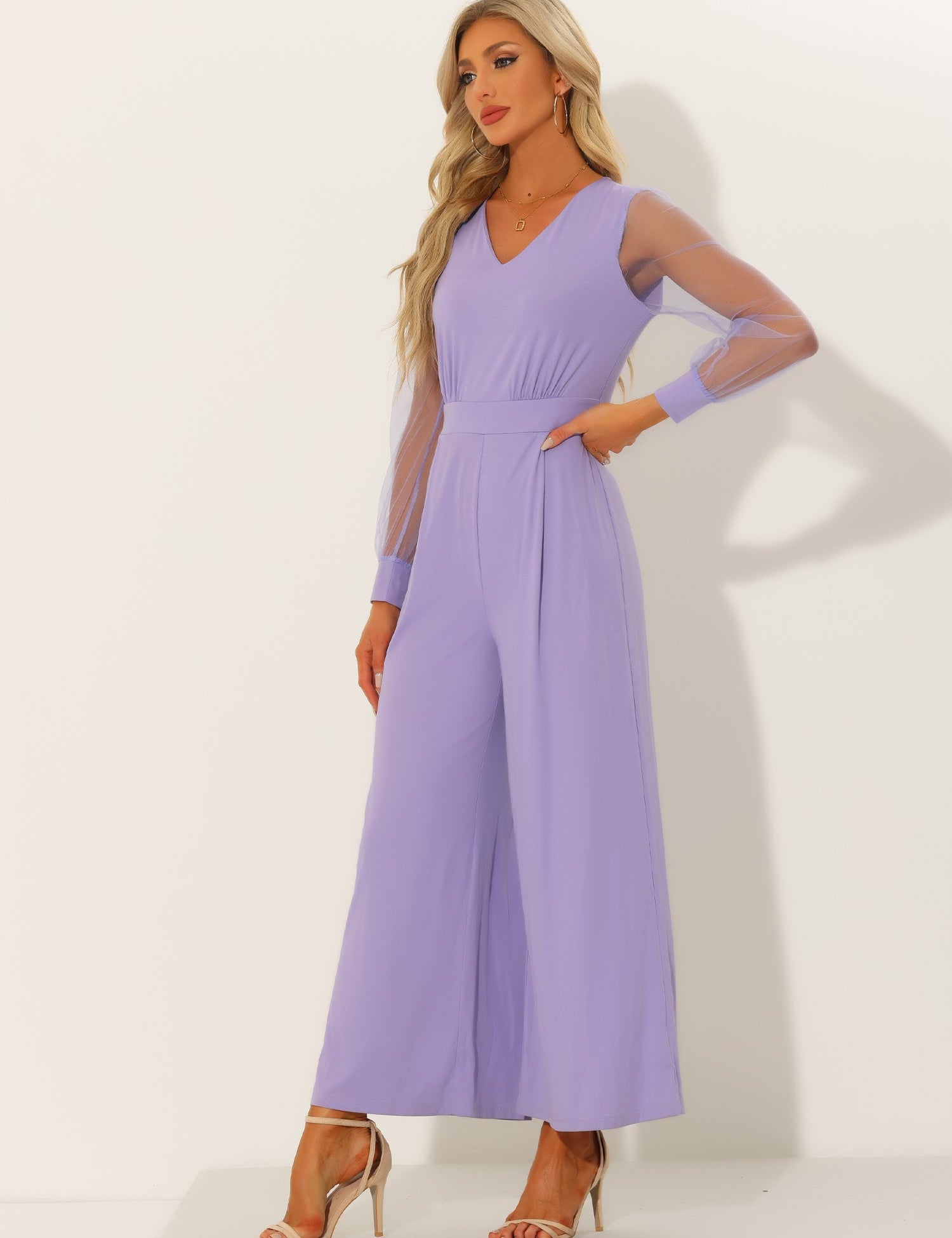 Meshvella - Women’s V-Neck Wide Leg Jumpsuit