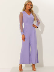 Meshvella - Women’s V-Neck Wide Leg Jumpsuit