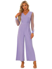 Meshvella - Women’s V-Neck Wide Leg Jumpsuit