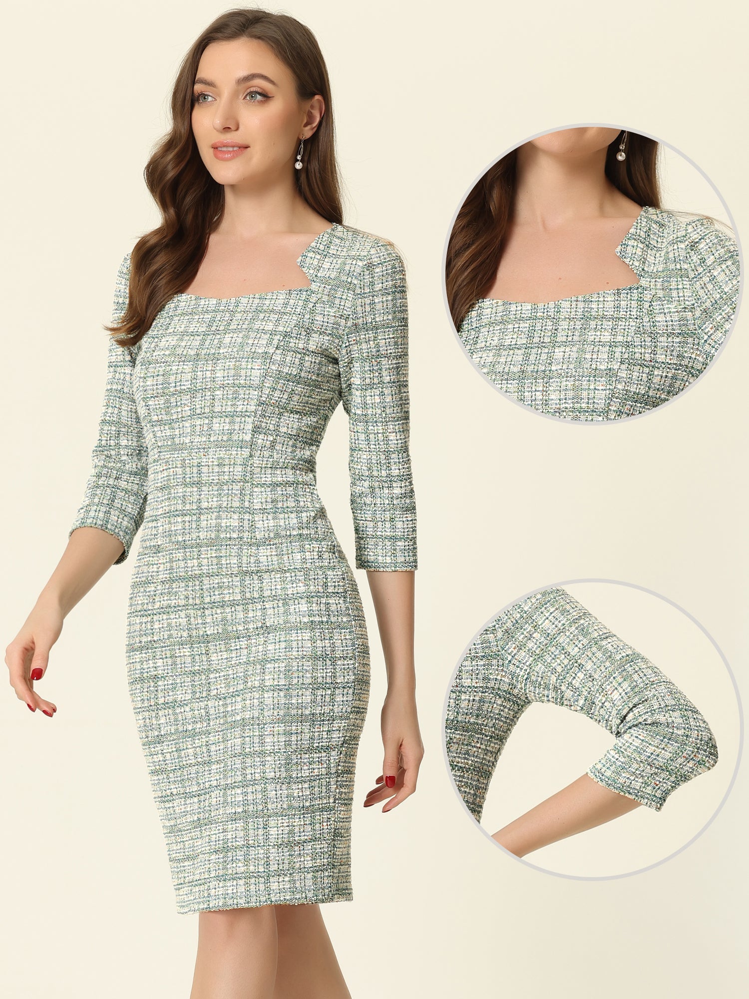 Velmora – Women’s Plaid Tweed Sheath Dress
