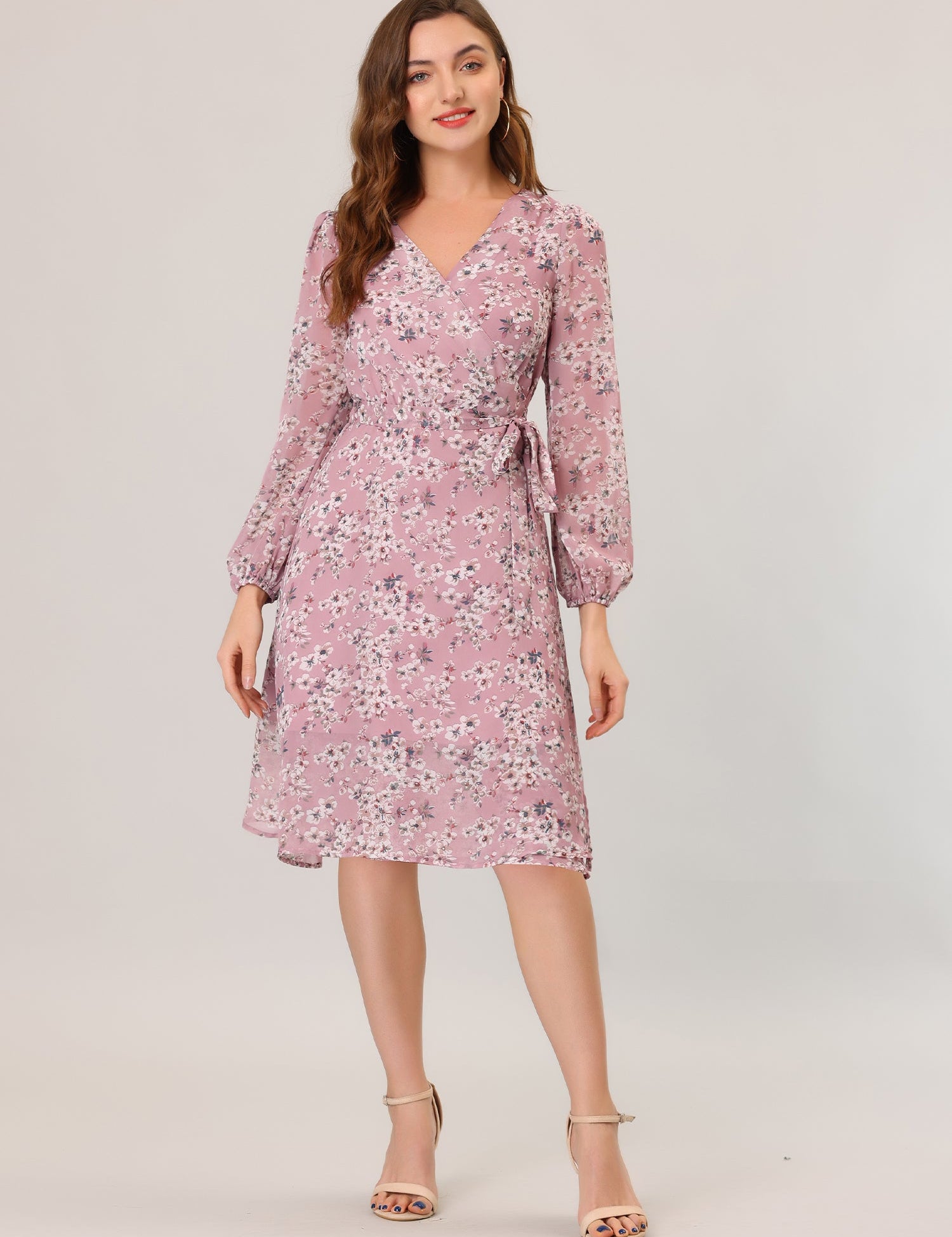 Florivelle - Women’s Wrap V-Neck Floral Midi Dress