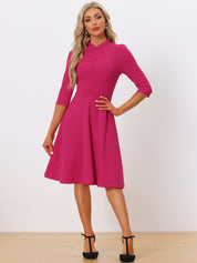 Clarivelle – Women’s Stand Collar Button Detail Dress