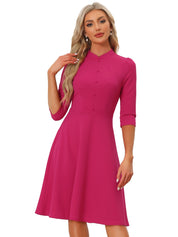 Clarivelle – Women’s Stand Collar Button Detail Dress