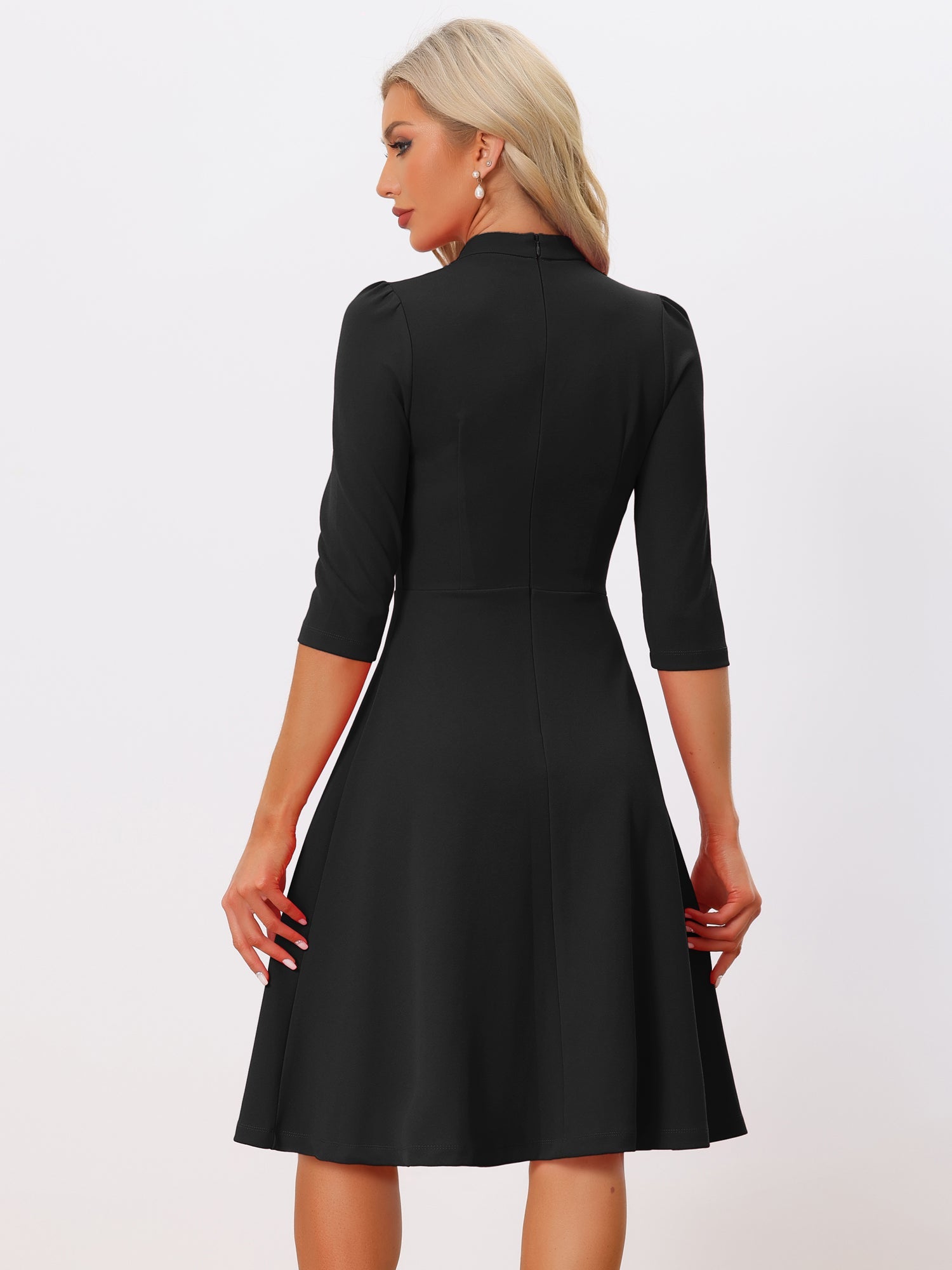 Clarivelle – Women’s Stand Collar Button Detail Dress