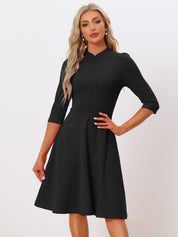 Clarivelle – Women’s Stand Collar Button Detail Dress
