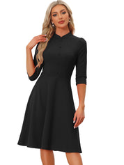 Clarivelle – Women’s Stand Collar Button Detail Dress