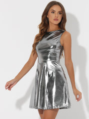 Aurexelle – Women’s Metallic High-Waist Sleeveless Dress