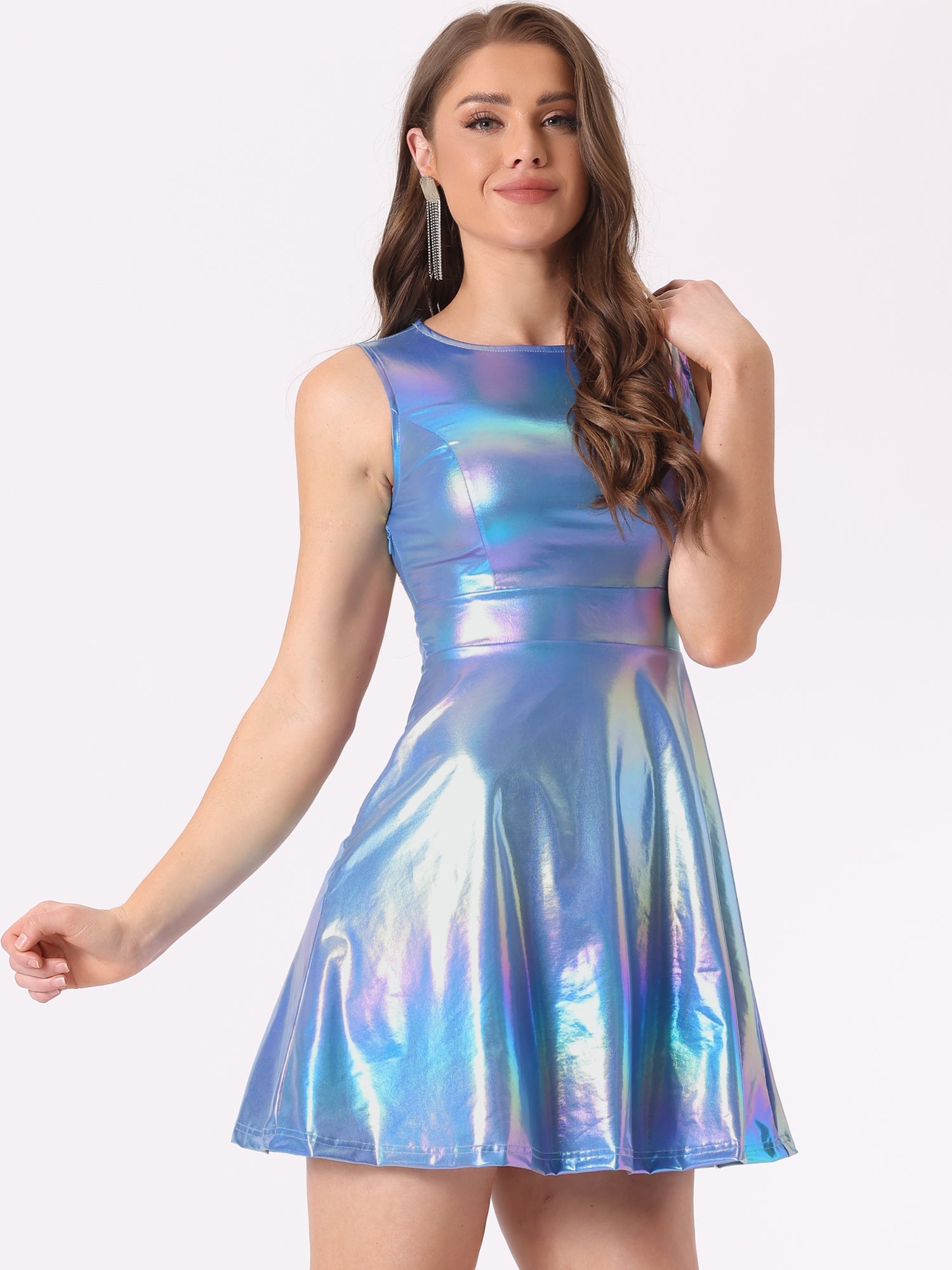 Aurexelle – Women’s Metallic High-Waist Sleeveless Dress