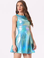 Aurexelle – Women’s Metallic High-Waist Sleeveless Dress