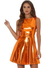 Aurexelle – Women’s Metallic High-Waist Sleeveless Dress