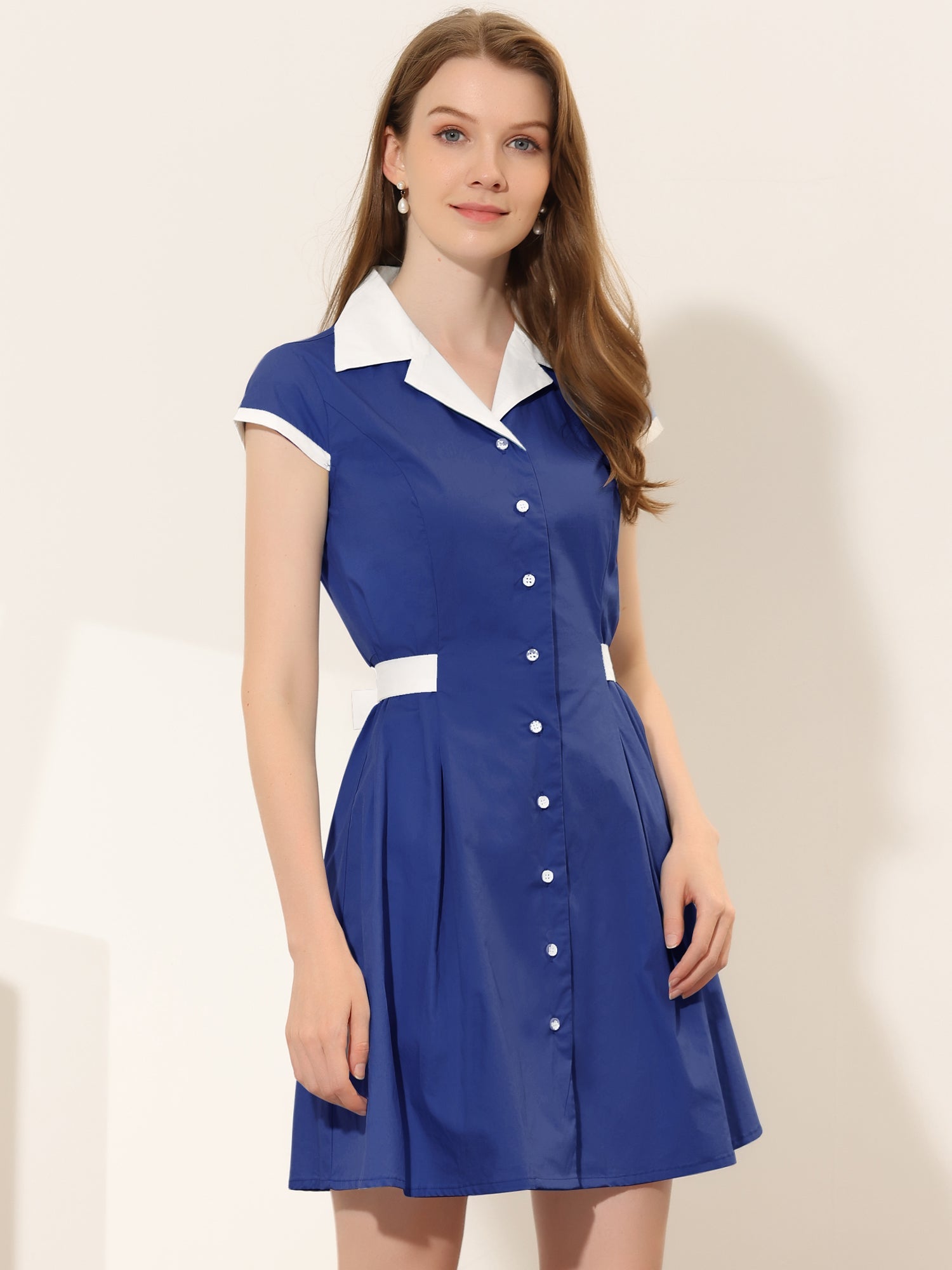 Calivra – Women’s Cotton Camp Collar Shirt Dress