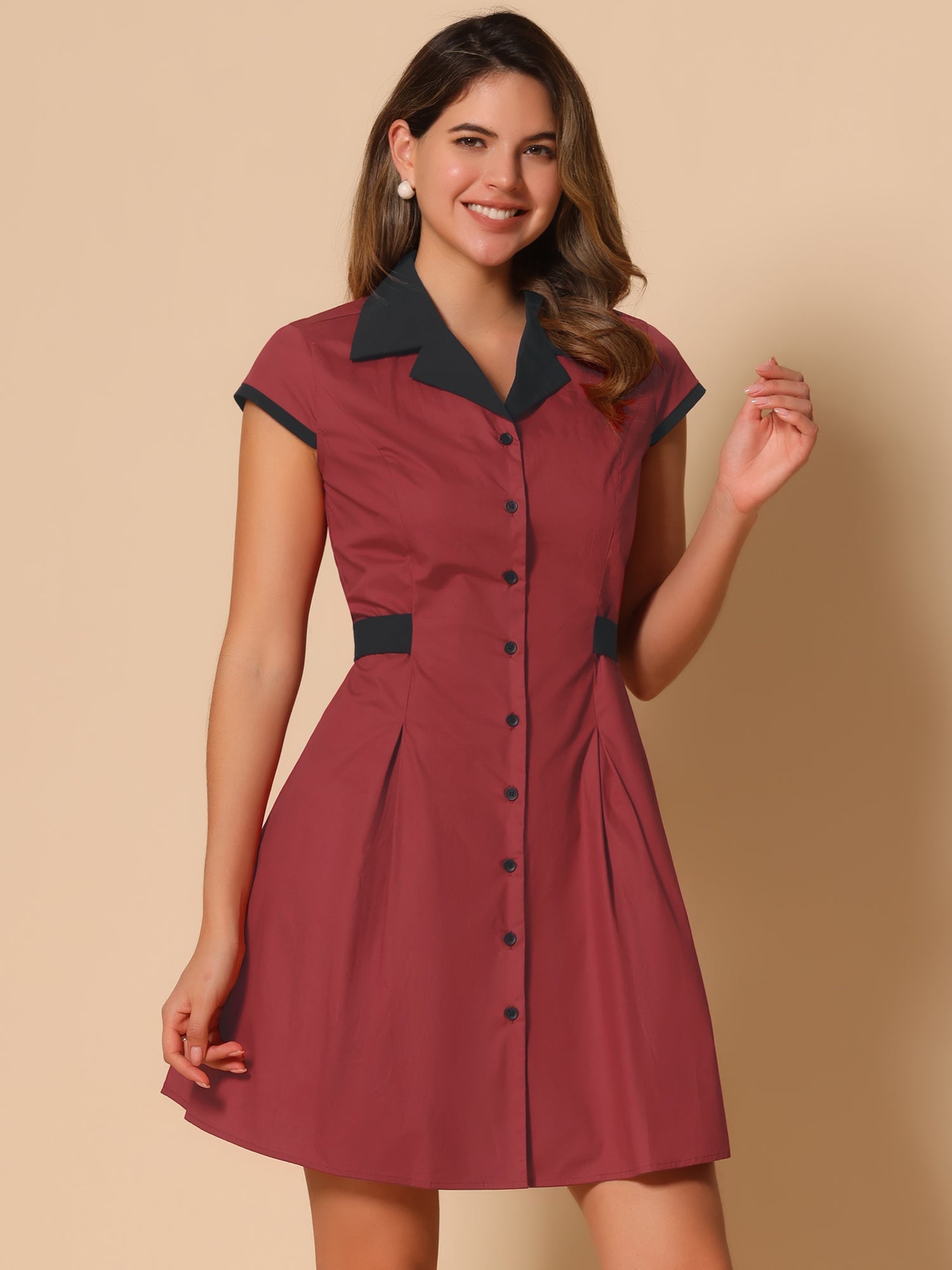 Calivra – Women’s Cotton Camp Collar Shirt Dress