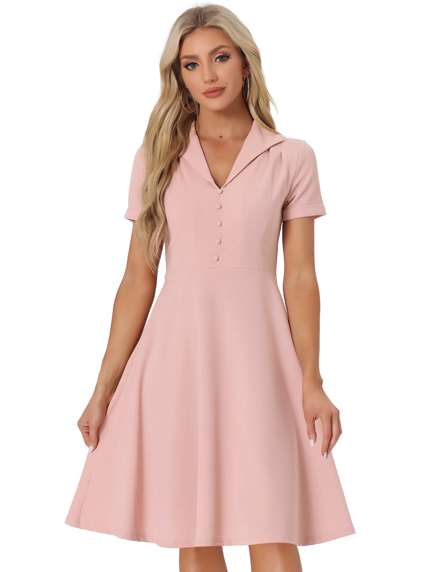 Elvaria – Women’s Vintage Collar Fit & Flare Midi Dress
