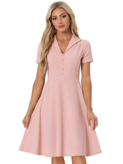 Elvaria – Women’s Vintage Collar Fit & Flare Midi Dress