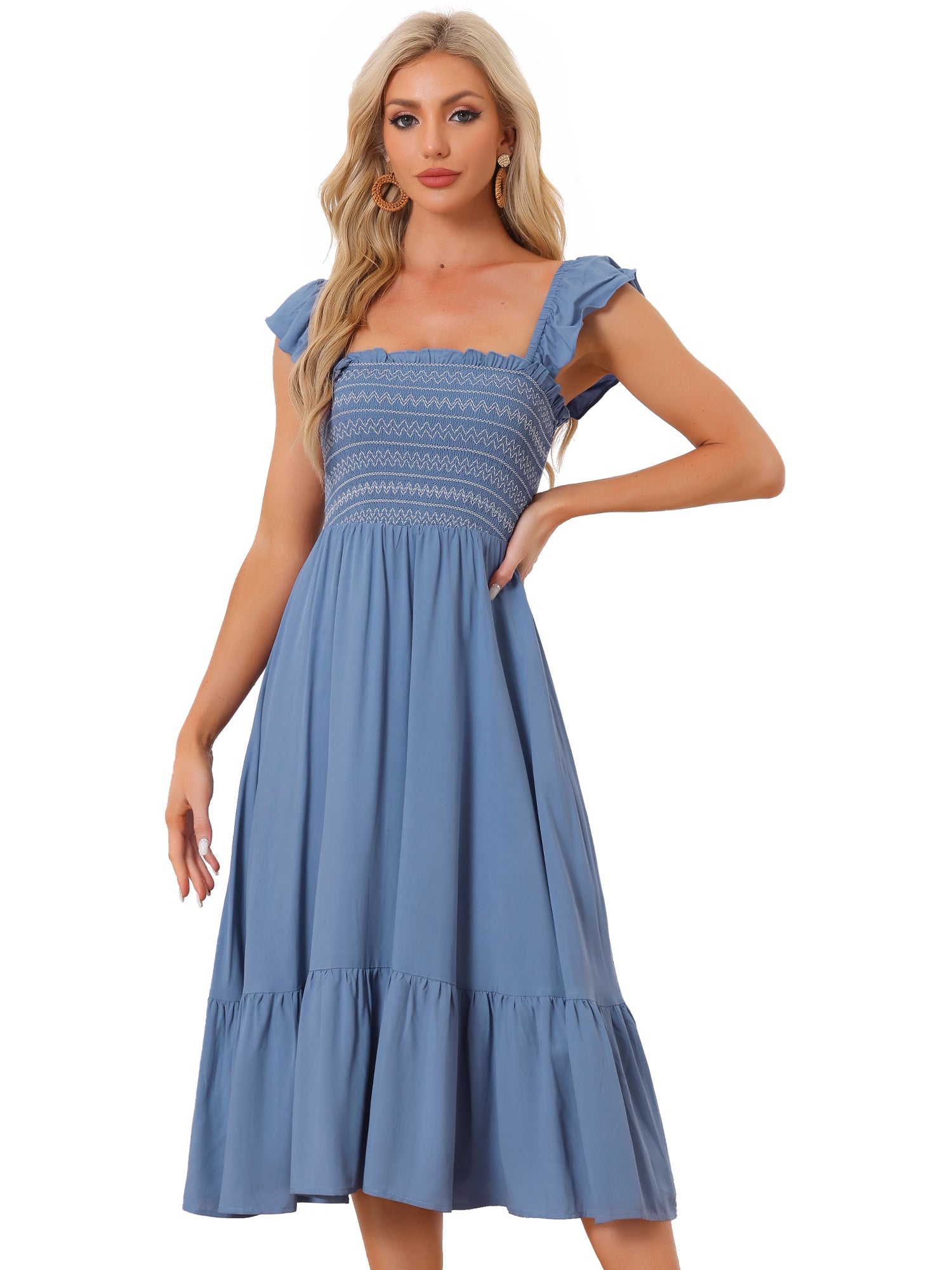 Solavira – Women’s Boho Smocked Tiered Midi Sundress