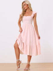 Solavira – Women’s Boho Smocked Tiered Midi Sundress