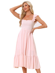 Solavira – Women’s Boho Smocked Tiered Midi Sundress