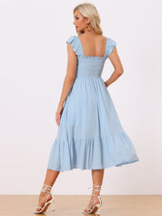 Solavira – Women’s Boho Smocked Tiered Midi Sundress