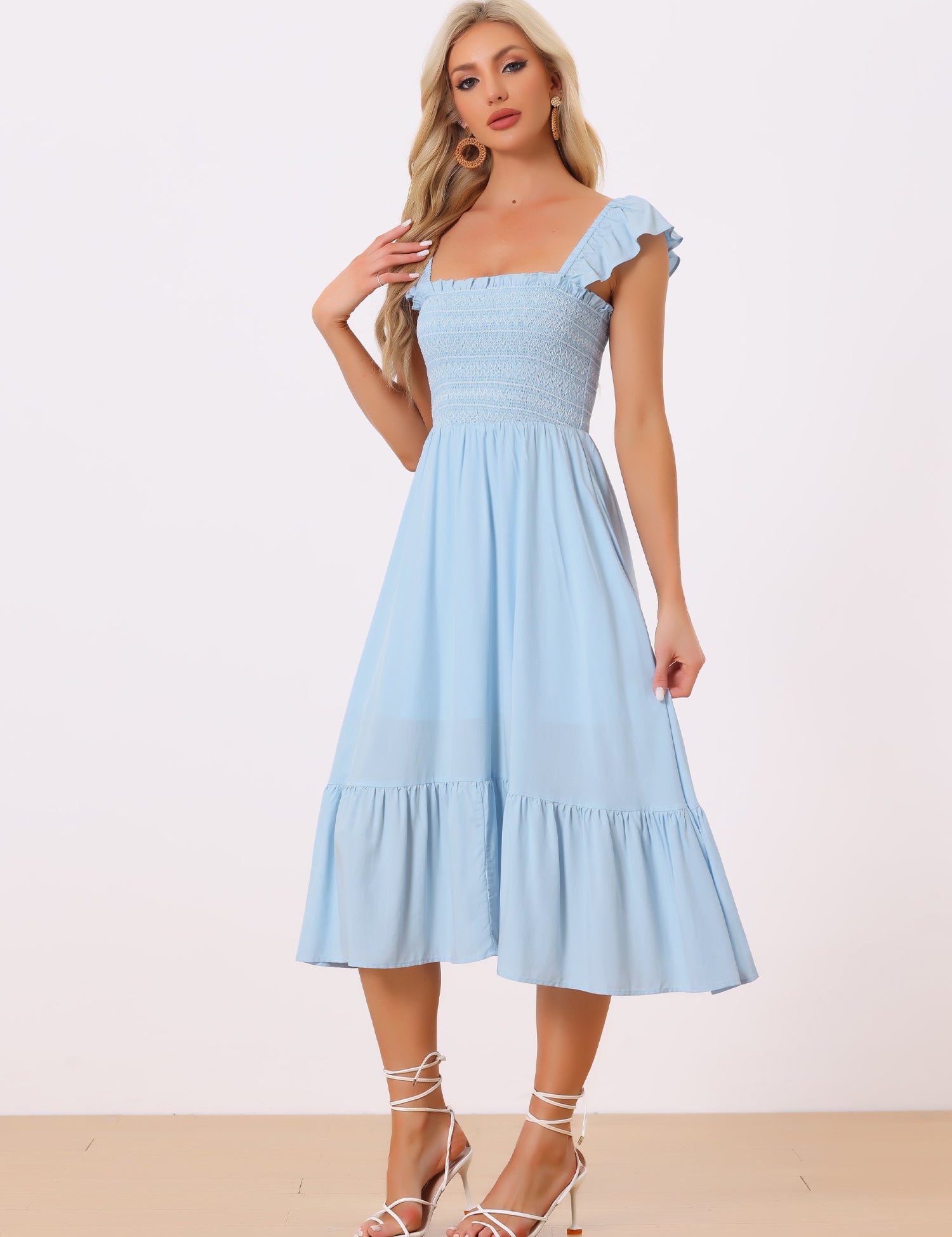 Solavira – Women’s Boho Smocked Tiered Midi Sundress