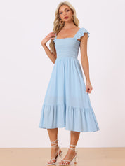 Solavira – Women’s Boho Smocked Tiered Midi Sundress
