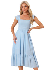 Solavira – Women’s Boho Smocked Tiered Midi Sundress