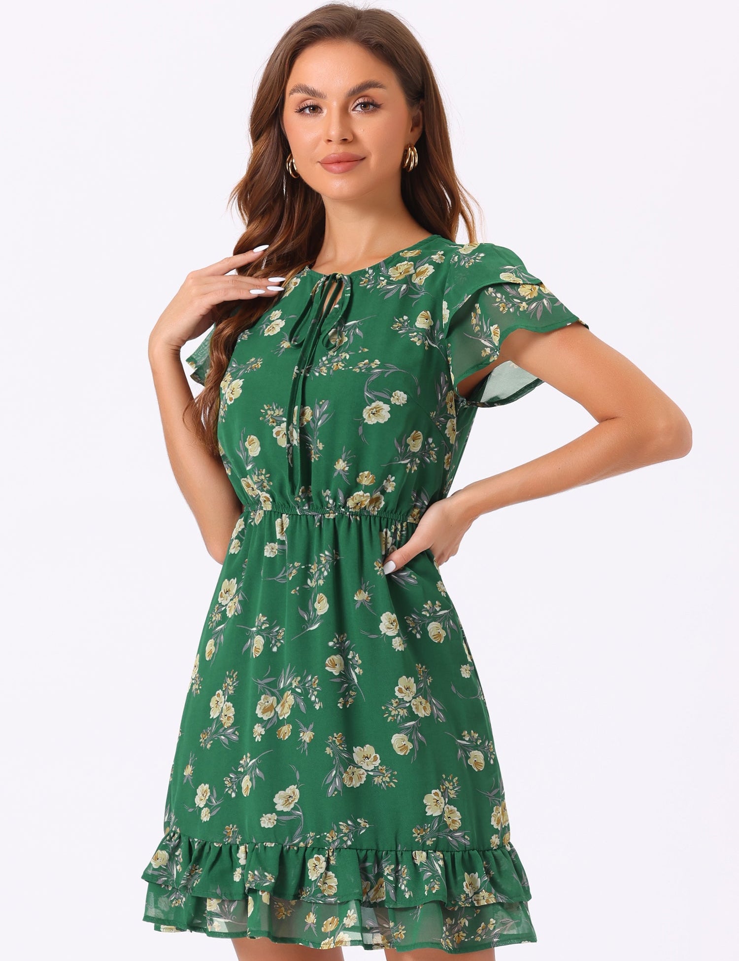Rufflora - Women’s Floral Ruffle Sleeve Dress