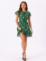Rufflora - Women’s Floral Ruffle Sleeve Dress