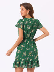 Rufflora - Women’s Floral Ruffle Sleeve Dress