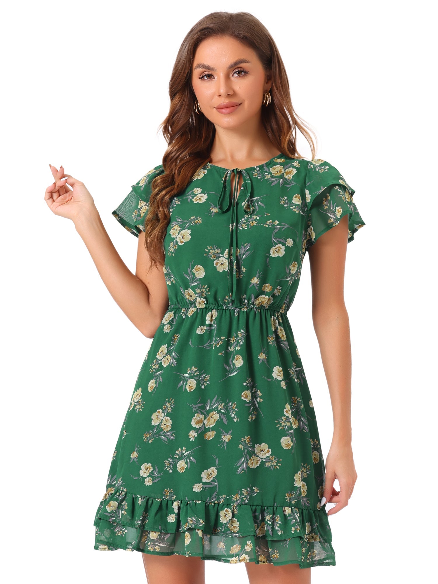 Rufflora - Women’s Floral Ruffle Sleeve Dress