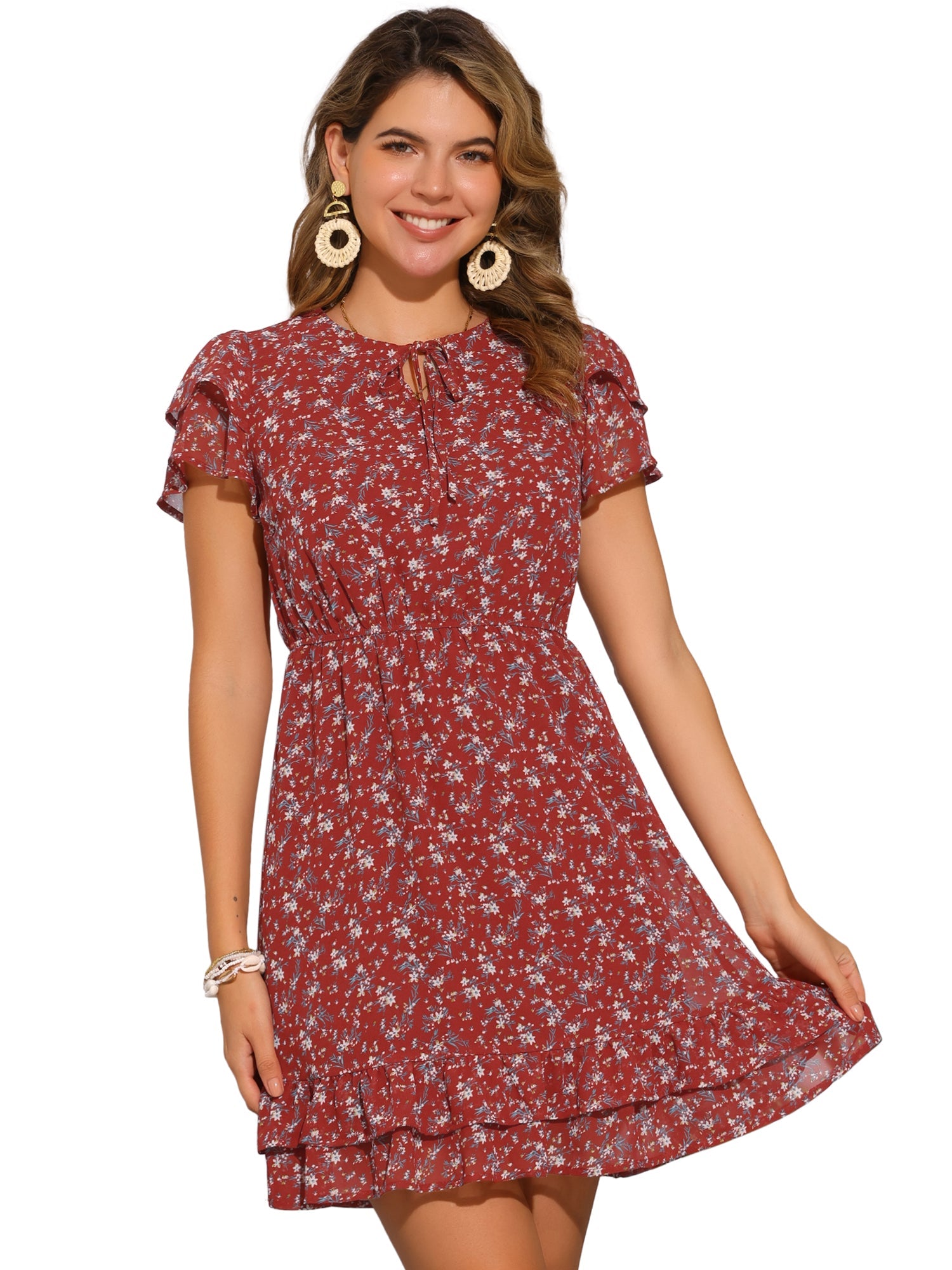 Rufflora - Women’s Floral Ruffle Sleeve Dress
