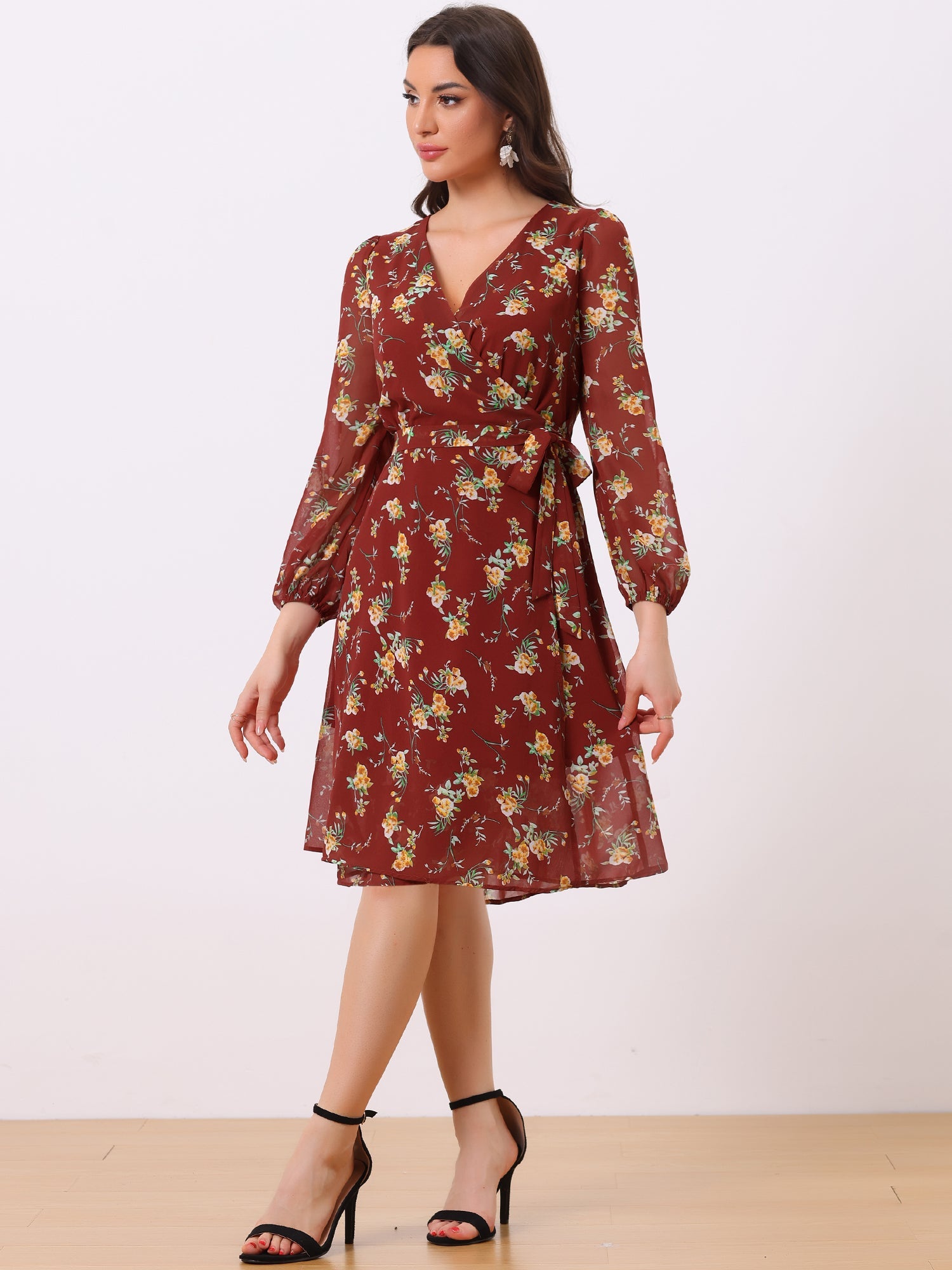 Florivelle - Women’s Wrap V-Neck Floral Midi Dress