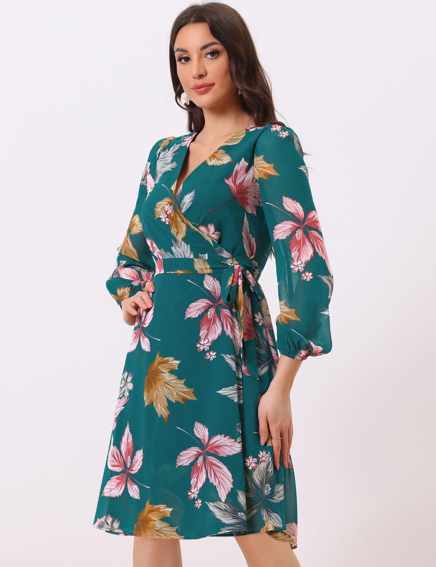 Florivelle - Women’s Wrap V-Neck Floral Midi Dress