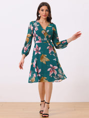 Florivelle - Women’s Wrap V-Neck Floral Midi Dress