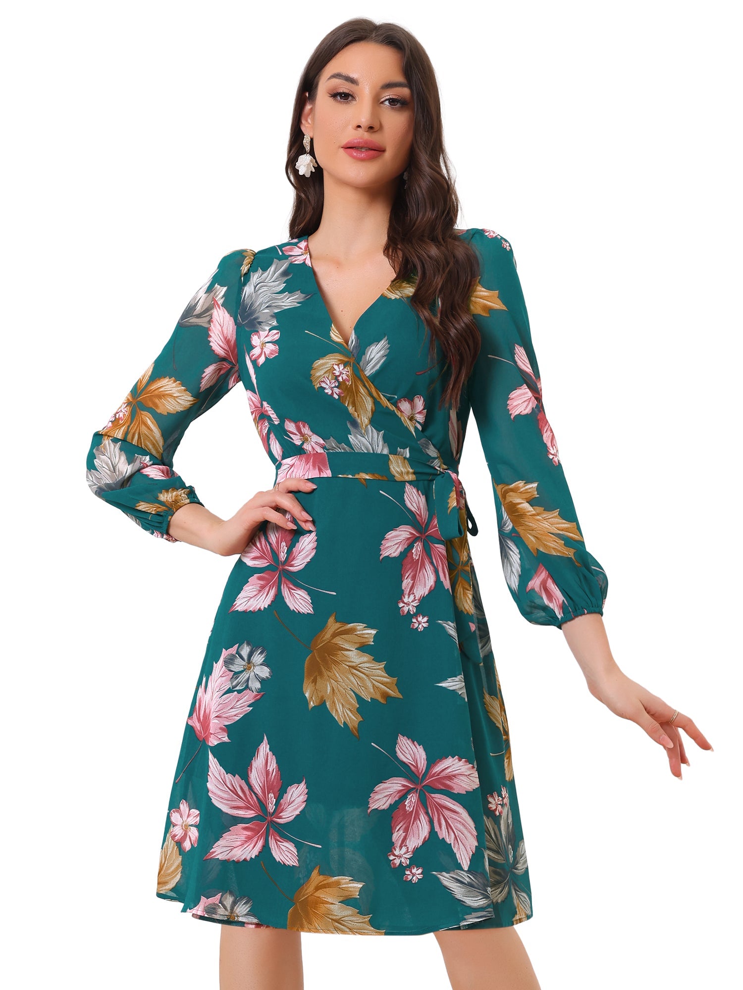 Florivelle - Women’s Wrap V-Neck Floral Midi Dress