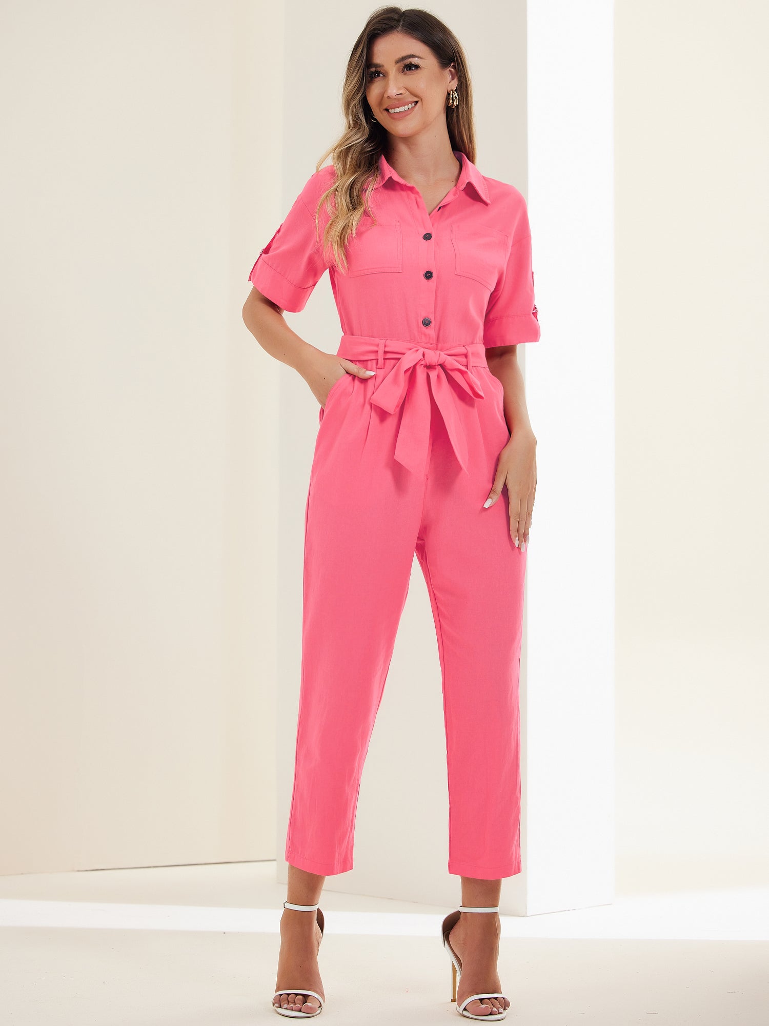 Velmira – Women’s Cotton Cargo Tie-Waist Jumpsuit
