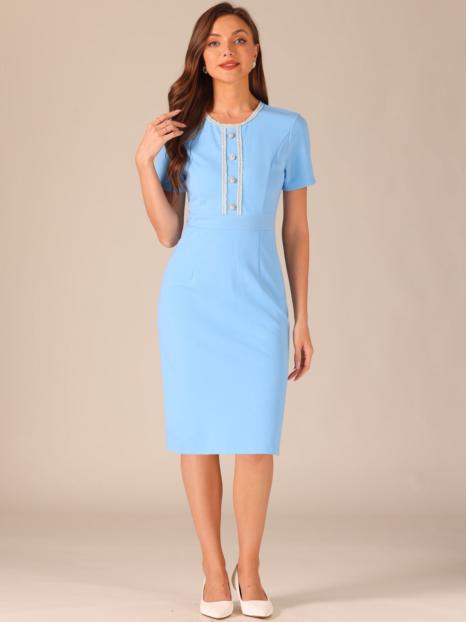 Marvella – Women’s Tweed Trim Workwear Dress