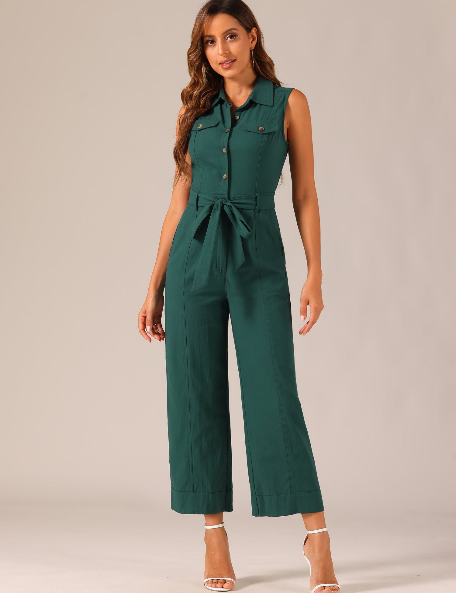 Cotviera - Women’s Button Down Wide Leg Jumpsuit